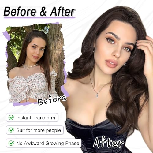 MORICA Dark Brown Wigs for Women 18 Inch Middle Part Medium Length Short Curly Wavy Wigs,Natural Synthetic Hair Womens Wigs for Daily Party/Halloween Use£¨18inch£¬Dark Brown£©