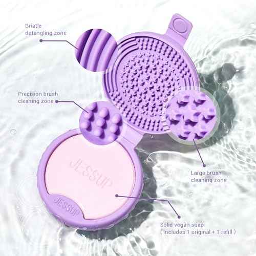 Jessup Makeup Brush Cleaner Mat Silicone with 2pcs Solid Soap, Portable Cleaning Tool for Cleaning Makeup Sponges Brushes, A013