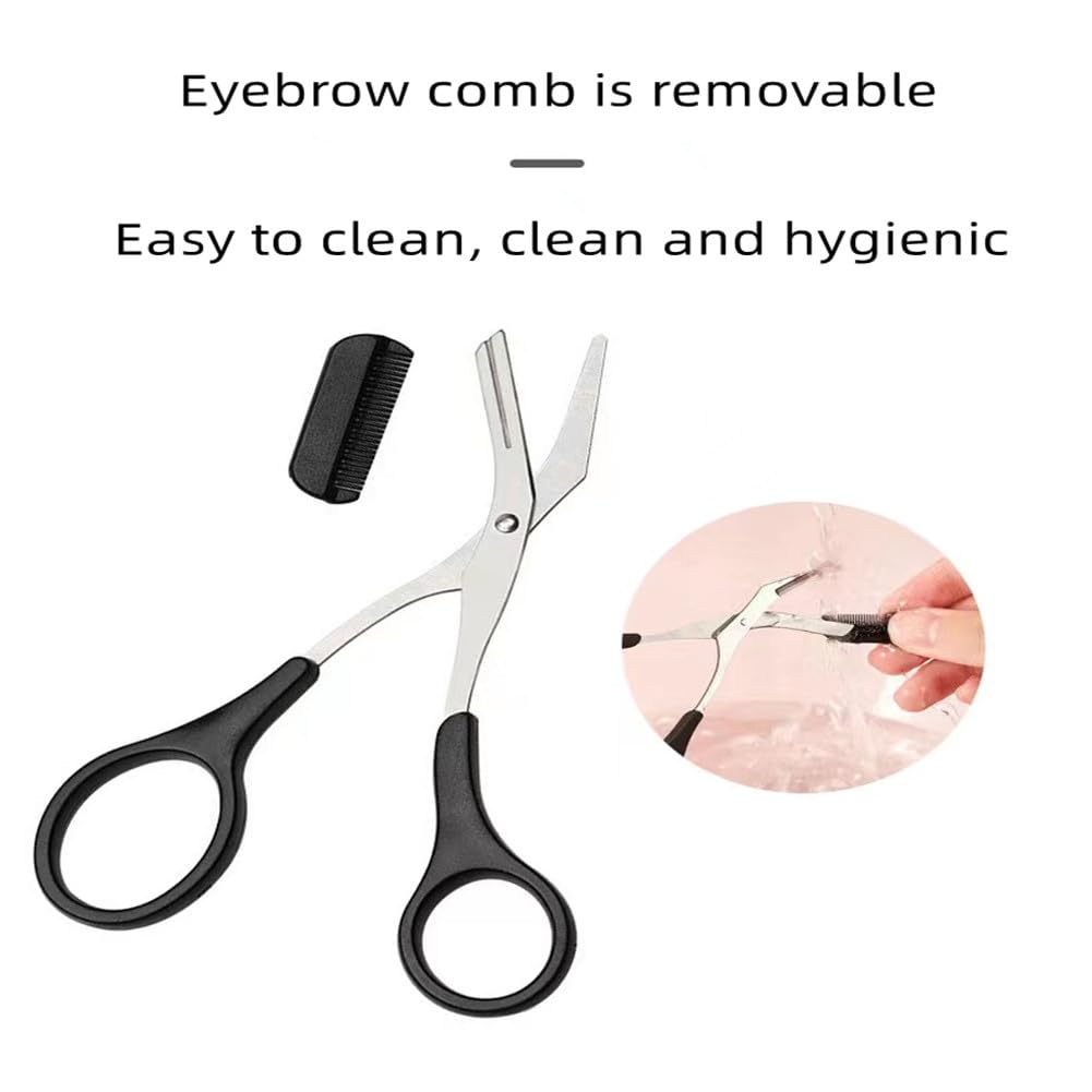 XUJINCN Eyebrow Trimmer Scissors，Eyebrows Scissors with Comb(Detachable)， Eyebrows Grooming Tool Designed Specifically for Women，Non-Slip Handle Design Eyebrow Trimming Scissors（Black）