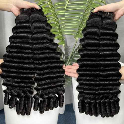 15A Burmese Deep Wave Bundles Human Hair 28 Inch 1 Bundle Tangle Free Unprocessed Brazilian Virgin Hair Weft with Spiral Curly End for Women Deep Wave Human Hair Weft Extensions