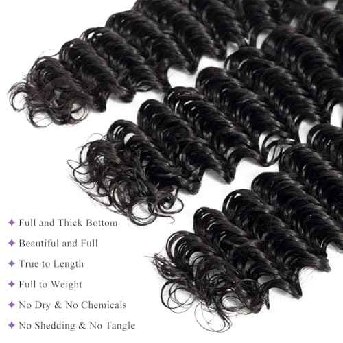 12A Deep Wave Human Hair Bundles 16 18 20 Inch Deep Curly Bundles Human Hair 100% Unprocessed Brazilian Virgin Weave Double Weft Raw Remy Hair Deals Full And Thick