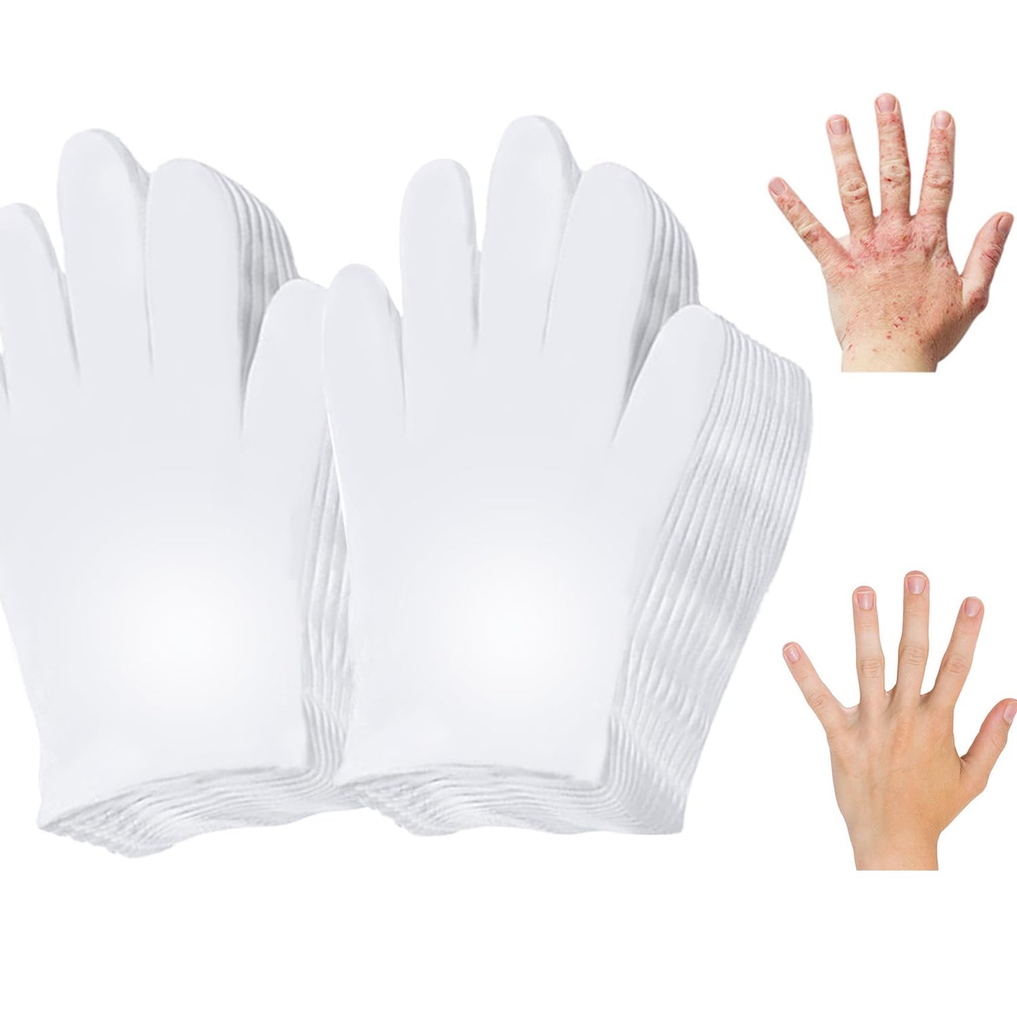White Cotton Glove 24 Pieces, Washable Cotton Glove Eczema, Spa Moisturizing Glove for Sleeping, One Size Fit Most Overnight Moisturizing Glove, Not Suitable for Large Male Hands (12 Pairs)