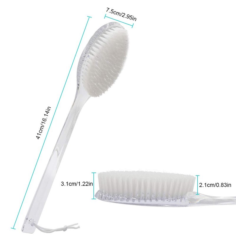 Mczxon Body Dry Brushing Back Scrubber With Curved Plastic Long Handle - Clear Bath Shower Brush for Dry Skin Exfoliating, Cellulite - for Men and Women (Transparent Handle)