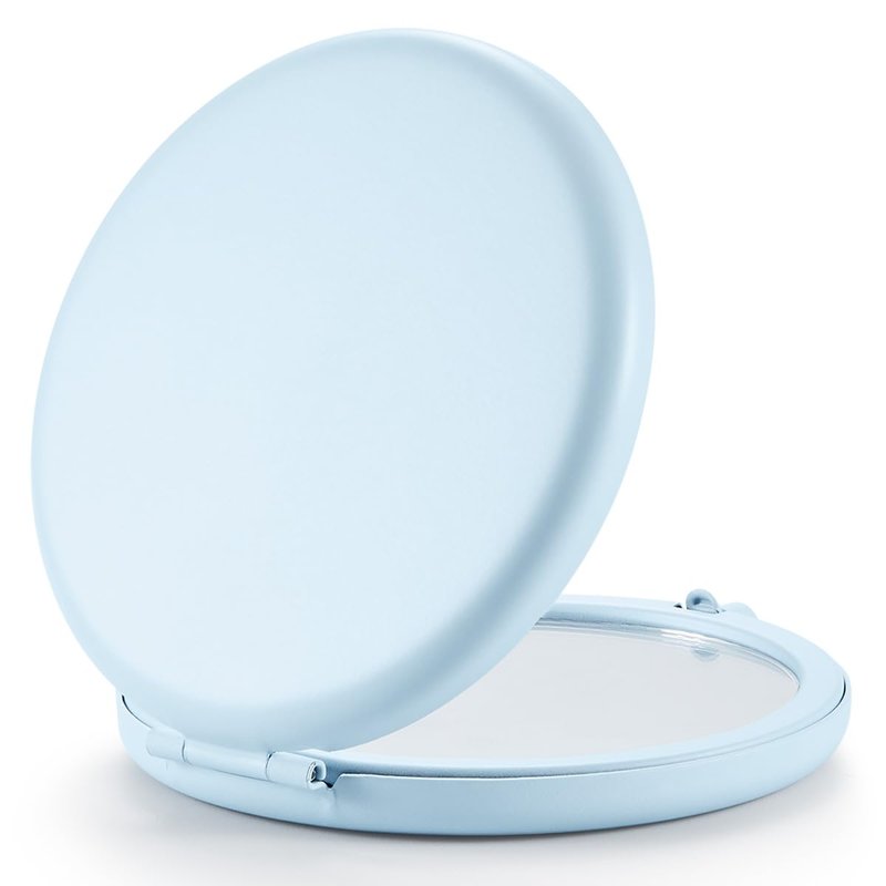 Getinbulk Compact Mirror for Purse, Double-Sided 1X/2X Magnifying Metal Pocket Makeup Mirrors(Round, Light Blue)