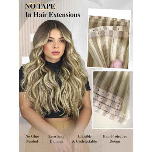 Micro Bead Weft Hair Extensions PU Invisible Weft Human Hair Extensions Seamless Real Human Hair Highlight Blonde 9A/P60 Dual-Use No Tape in Weft in Hair Extension for Women(40g 4Pcs,22 Inch)