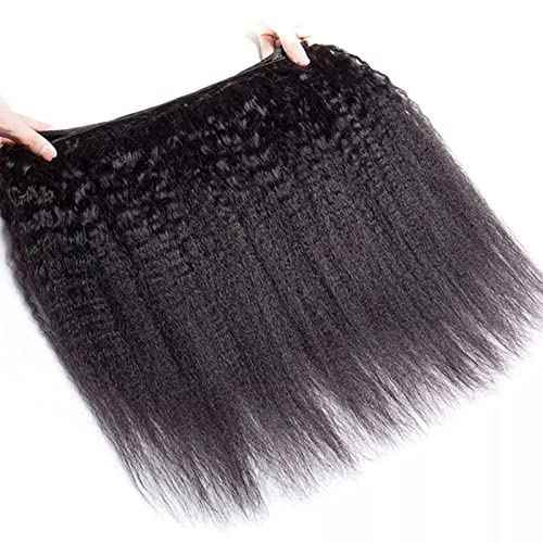 FQ Kinky Straight Bundles Human Hair 30 inch Kinky Straight Hair 1 Bundle 10A Brazilian Kinky Straight Human Hair Weave Extensions For Black Women 100g/bundle Natural Color
