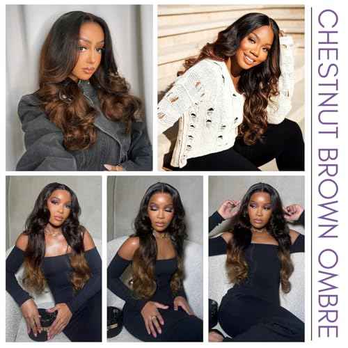 T1B/2/30 Chestnut Brown Ombre Human Hair Bundles Body Wave 24 Inch, 12A Thick Track 100% Virgin Human Hair Bundles Dark Roots Bundle 3 Tone Ombre Medium Auburn Colored Single Bundle Quick Weaves