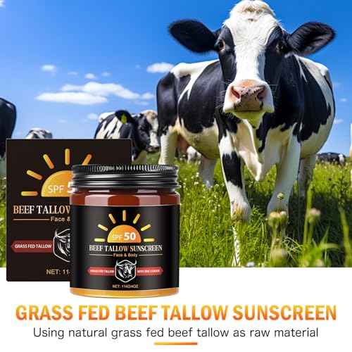 Beef Tallow Sunscreen with Zinc Oxide, Non Toxic Sunscreen SPF 50, Safe, Clean Non-Greasy Formula for Face and Body, Sun Balm for Sunmmer Outdoor Travel, 4 OZ
