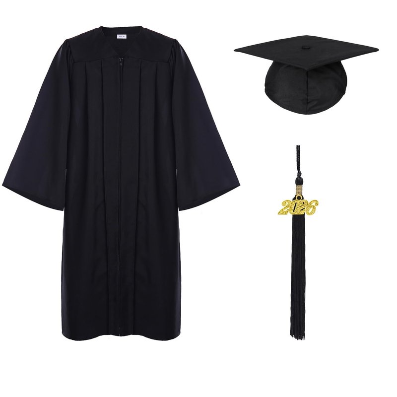 FtyFty Unisex Adult Matte Graduation Cap and Gown Tassel Set (Black, 45"(5'0"-5'2"))