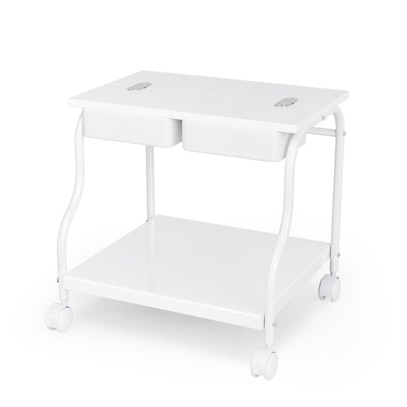 OmySalon Pedicure Cart Foot Bath Trolley, Portable Salon Nail Esthetician Rolling Cart, Adjustable Manicure & Foot Massage Stool w/PU Cushion, Locking Wheels, for Spa, Salon & Home (White)