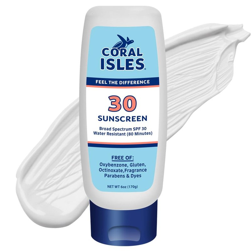 Coral Isles Sunscreen SPF 30 | Hawaii Reef Act Compliant | Octinoxate & Oxybenzone Free | Broad Spectrum UVA/UVB Protection | Water Resistant 80 Min. | Fragrance Free | 6 Fl Oz (Pack of 1))