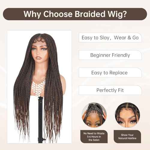 Box Braided Wig Full Double Lace Glueless Braids Wig with Baby Hair Human Hair Blended Synthetic Black Braided Wig for Black Women (1B30, 28 Inch)
