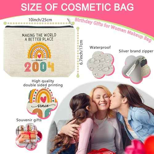 ancpeany 21st Birthday Gifts for Her Makeup Bag, 2004 Happy 21st Birthday Decorations for Women Her, 21 Year Old Birthday Gifts Ideas for Daughter, Sister, Female, Teenage Girls, Cosmetic Travel Pouch