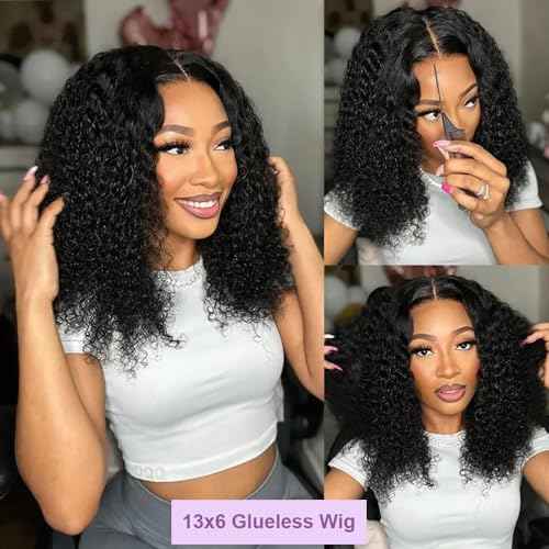 SUPERNOVA Curly Human Hair Wig Wear and Go Glueless Wigs Human Hair 13x6 HD Lace Front Wigs 16 Inch Pre Plucked Pre Cut Deep Curly 180% Density For Black Women