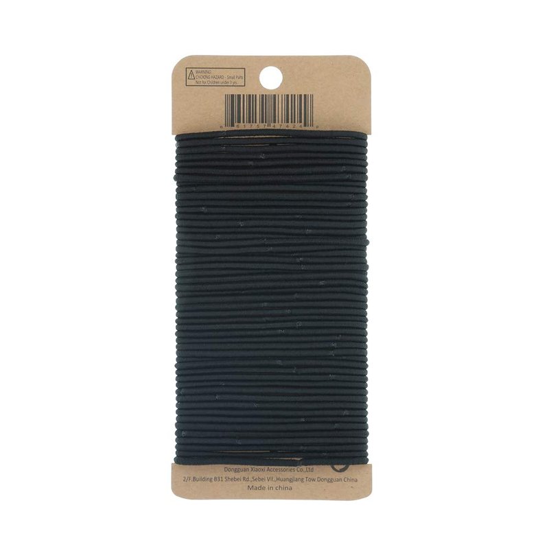 no-metal girls elastic hair ties, women's black elastics, 2mm Hair elastics 50 Count