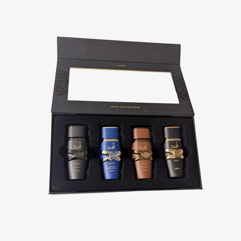 Lattafa Asad Men's Oriental Fragrance Gift Set - 4-Piece Collection | Elixir, Bourbon & Zanzibar Scents