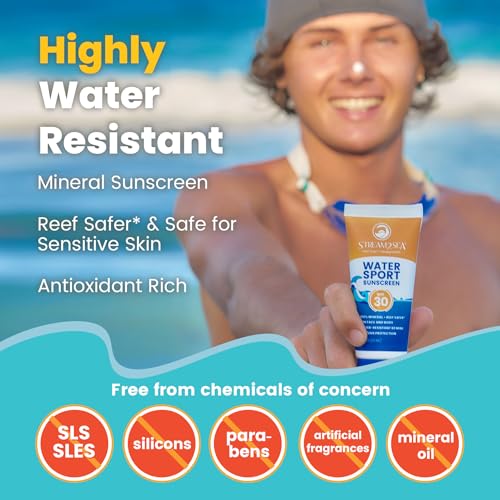 STREAM 2 SEA 6 Pack Natural Travel Sized Toiletries, 1oz Paraben Free Sample Size Shampoo, Conditioner, Lotion, Mineral Sunscreen SPF 20 and SPF 30 and After Sun Gel