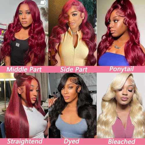 99J Burgundy wig human hair 13x4 body wave lace front wigs human hair 180 Density Pre Plucked Glueless Wine red colored lace front wig for Women 26inch