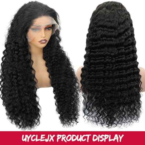 Deep Wave Lace Front Wigs Human Hair Pre Plucked 13x6 HD Lace Frontal Wigs Human Hair 200 Density Deep Curly Glueless Wigs Human Hair For Black Women 26 Inch Natural Color