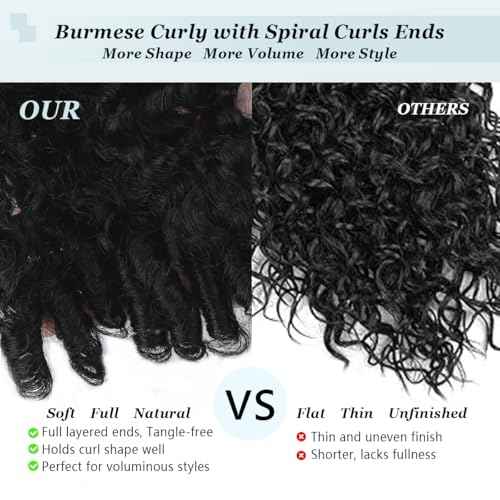 Burmese Curly V Part Wigs Human Hair 200% Density Upgrade U Part Human Hair Wigs with Drawstring and Spiral End Glueless Clip in Half Wigs for Black Women No Leave Out #1B Natural Black 20Inch