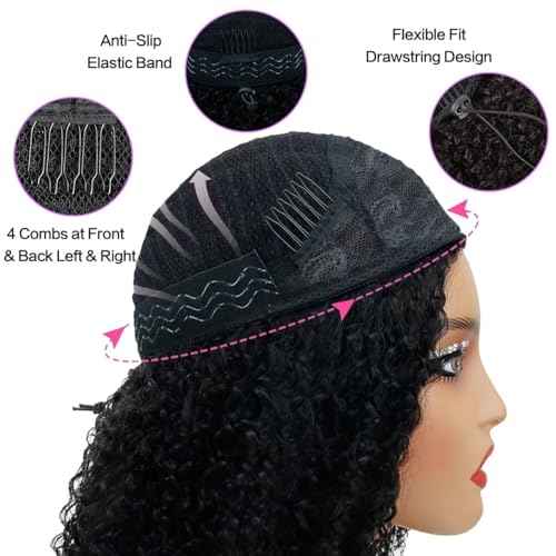 Half Wig Human Hair Kinky Curly 220% Density Glueless Wigs Human Hair 3 In 1 Seamless Flip Over Human Hair Curly Half Wigs for Women Drawstring Seamless (22 Inch)