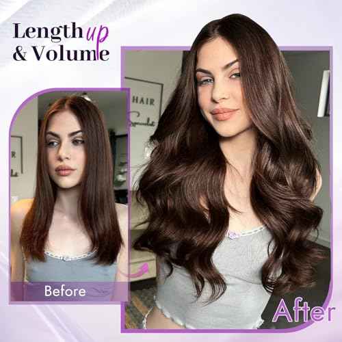 Clip in Extensions Real Human Hair Dark Brown Remy Lace Weft 16 Inch 7PCS 120g for Women
