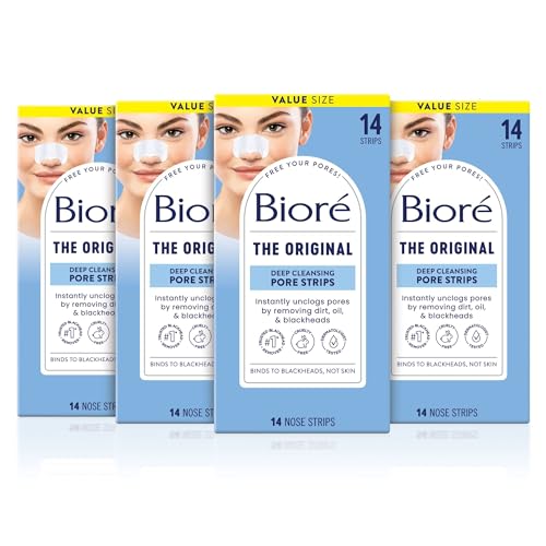 Bior? Original Blackhead Remover Strips, Deep Cleansing Nose Strips With Instant Pore Unclogging, Features C-Bond Technology, Oil-Free, Non-Comedogenic Use, 14 Count, Pack of 4