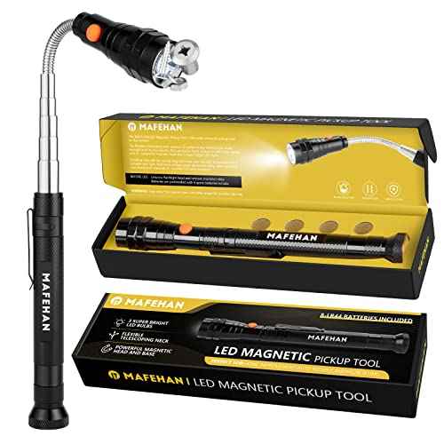 LED Magnetic Pickup Tool for Men ? Cool Gadgets with Telescoping Neck, Unique Gifts for Dad, Husband, Grandpa, Boyfriend ? Birthday, Christmas, Stocking Stuffers, White Elephant Gifts