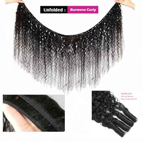 Burmese Curly Bundles Human Hair 16 18 20 Inches 3Pcs Curly Human Hair Bundles Water Wave with Spiral End Unprocessed Burmese Raw Hair Extension 3c4a Quick Weave Hair for Women Natural Color
