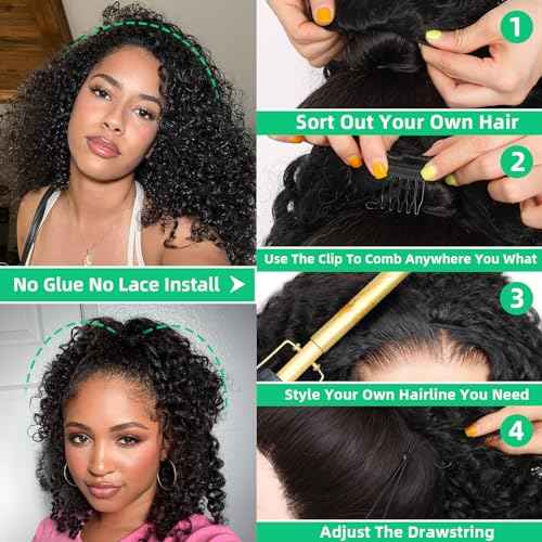 Half Wig Synthetic Hair 3 In 1 Curly Half Wig With Adjustable Drawstring Seamless Flip For Beginner Friendly Water Wave For Black Women (Black 14 Inch)