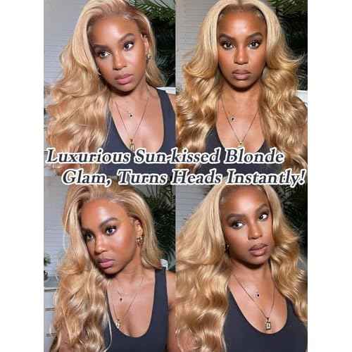 Honey Blonde Bundles with Closure Human Hair Body Wave 12 14 16+10 Inch, Color 27 Golden Ash Blonde 3 Bundles with 4x4 HD Closure, 12A 100% Raw Brazilian Virgin Hair Sew In Weave with 4x4 Closure #27