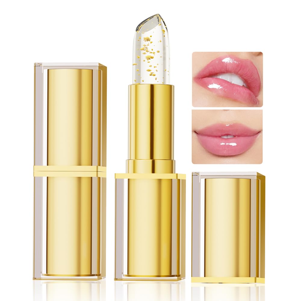 Yeweian pH Adjusting Lipstick, Transfer Proof Color Changing Lipstick, Gold Crystal Clear Lip Stick That Changes Color, Moisturizing Glossy Shine Lip Balm, Hydrating Non-Sticky Lip Gloss for Women