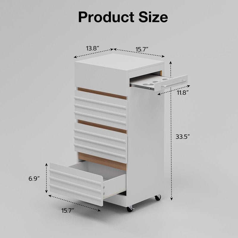 Belandi Salon Trolley Cart with Lockable Wheels, Rolling Hair Cart with 3 Dryer Holders for Hair Stylist, Wall Mount Makeup Organizer Stations Cabinet for Beauty Spa Barbershop Tattoo(White)