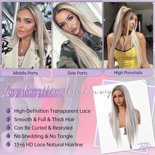 testar Platinum Blonde Wig Lace Front Wigs for White Women 13X6 HD Lace Straight Platinum Wigs 28IN Long Hair Wig Lace Wigs for Women Daily Use