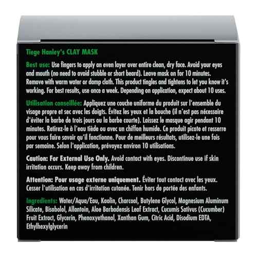 Tiege Hanley Detoxifying Facial Clay Mask for Men, Deep Pore Cleansing Charcoal Face Mask With Natural Kaolin Clay and Aloe, Absorbs Oil & Reduces Appearance of Pores, Men¡¯s Skin Care, 2 Oz