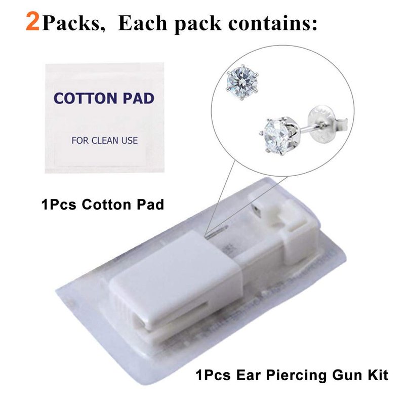 Ear Piercing Gun - Prgislew 2 Pack Ear Piercing Kit Disposable Self Ear Piercing Gun with Ear Stud and Clean Tool Pierce Kit Tool for Nose Studs Cartilage Tragus Helix Piercing Gun (Silver White1)