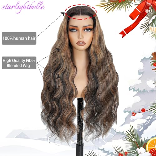 Put On and Go Wig Blended Hair Body Wave 1b/30 Highlight Ombre Lace Front Wig 13X4 T-Part Synthetic Hair 220% Density HD Transparent Pre Plucked 32 Inch