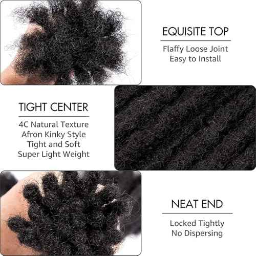 Dreads Extensions for Men Women Loc Extensions Human Hair Dreadlock Extensions 0.6 cm 14 Inch 30 Strands Handmade Permanent Locs Extension Natural Black Soft Locs Hair Extensions Can be Dyed Bleached