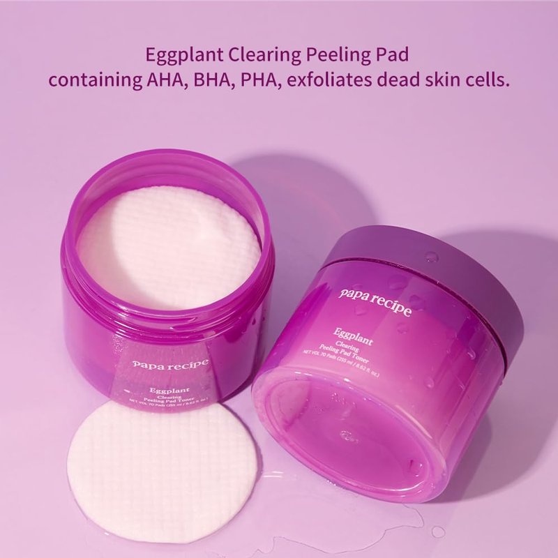 Papa Recipe Clearing Exfoliating Toner Pads – Dual-sided Korean Skin Care Pads with 1,000ppm of Eggplant Extract, AHA BHA PHA - Exfoliates, Hydrates & Smooths Skin Texture for Sensitive Skin - 70ct
