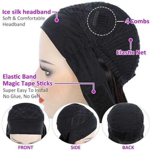 Headband Wig Human Hair Water Wave None Lace Front Glueless Curly Wig With Pre-Attached Scarf For Black Women Put And Go Wig Natural Beginner-Friendly 14 Inch