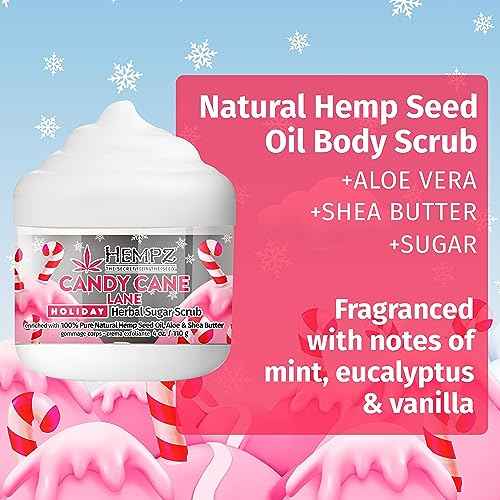 Hempz Limited Edition Candy Cane Lane Exfoliating Body Scrub (4 Oz) ? Yummy Holiday Scented Sugar Body Scrub for Shower & Bath, Cozy Candy Cane Scented Sugar Scrub Exfoliant for Women & Men