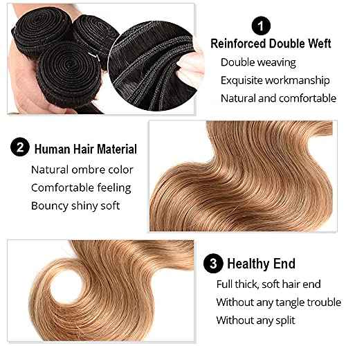 30 32 34 Inch Ombre Bundles Human Hair Blonde Body Wave Bundles Niegmeag Virgin Soft and Silky Remy Hair Extensions Double Weft 1b27 Body Wave Bundle Hair Weave