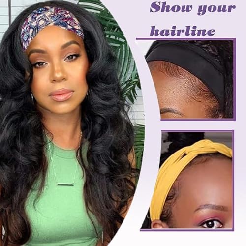 Body Wave Headband Wig Headband Wigs for Black Women Human Hair Glueless Wear and Go Glueless 100% Brazilian Virgin Human Hair Headband Wig 150% Density (16inch)