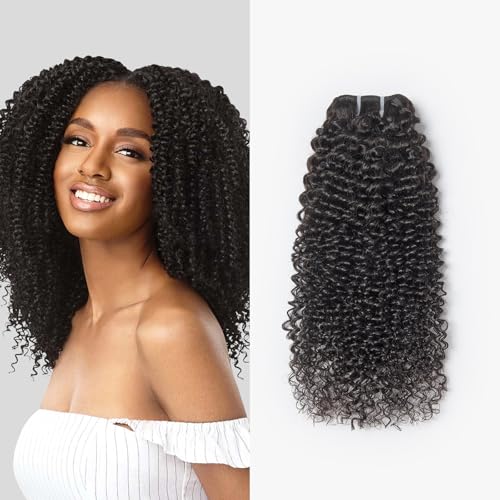 WEQUEEN Kinky Curly Human Hair Bundles Premium Virgin 100% Human Hair 3c/4a Curly Wave 22 Inch Single Bundle Natural Black
