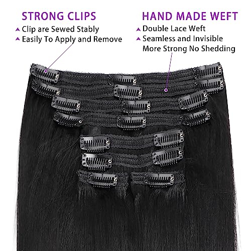 Yaki Straight Clip in Hair Extensions Real Human Hair Affordable12 Inch Yaki Straight Clip ins Human Hair Brazilian Virgin Hair clip on Hair Extensions 18Clips Per Set 120G