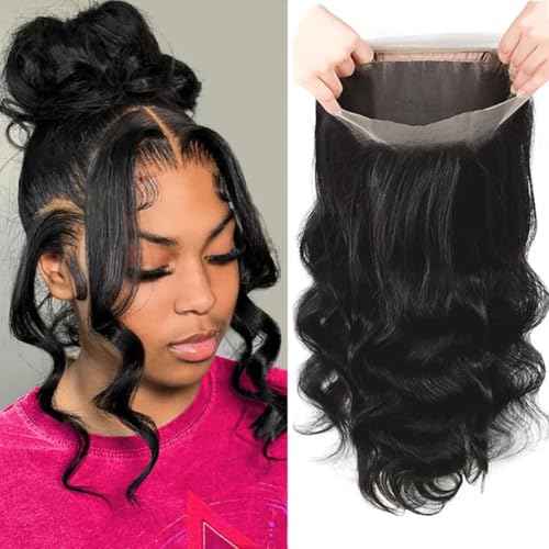 360 Lace Frontal Human Hair With Baby Hair - Body Wave Transparent HD Frontal Closure, Raw Virgin Hair, 150% Density Natural Color 18 Inch