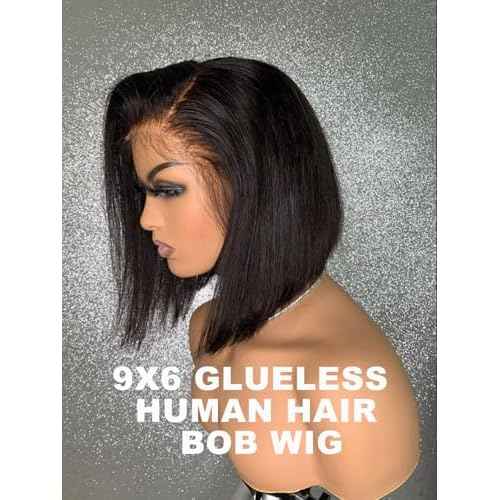 9X6 Glueless Bob Wigs Human Hair Pre Plucked Pre Cut,Short Straight Bob Wigs for Black Women HD Transparent Glueless Lace Front Wigs Human Hair 200% Density 12 Inch
