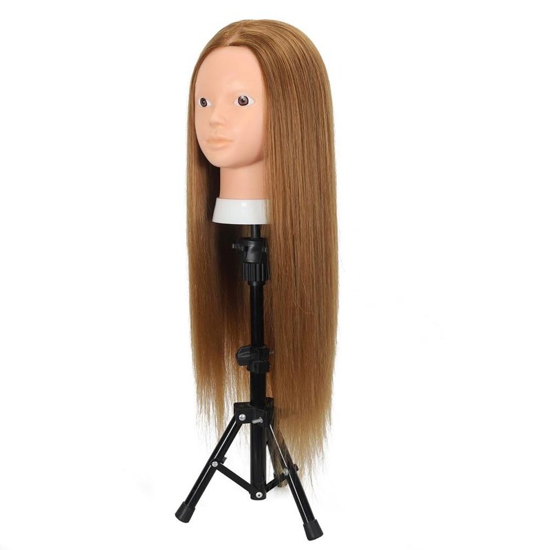 Opini Mannequin Head with 80% Human Hair Cosmetology Mannequin Head Doll Head for Hair and Makeup Practice Head (#27 Brown No Makeup)