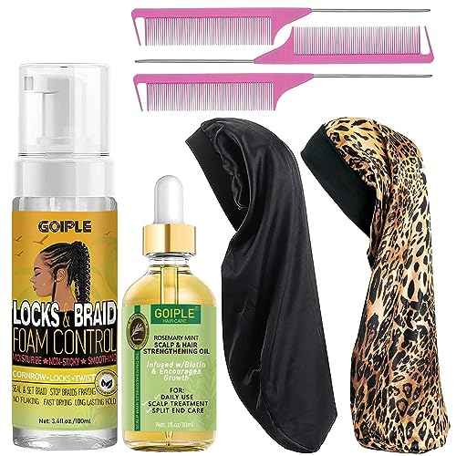 Goiple Hair Styling Mousses & Oil Set for Braids, Twist, Locs - No Flake Mousse for Style, Moisture, and Growth with Rosemary Oil, 3.4fl oz+1fl oz