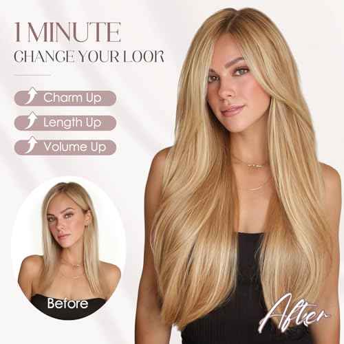 MY-LADY Halo Hair Extensions Real Human Hair for Women Medium Brown & Dark Blonde Clip in Remy Hairpiece with Adjustable Invisible Wire 18 Inch 65G